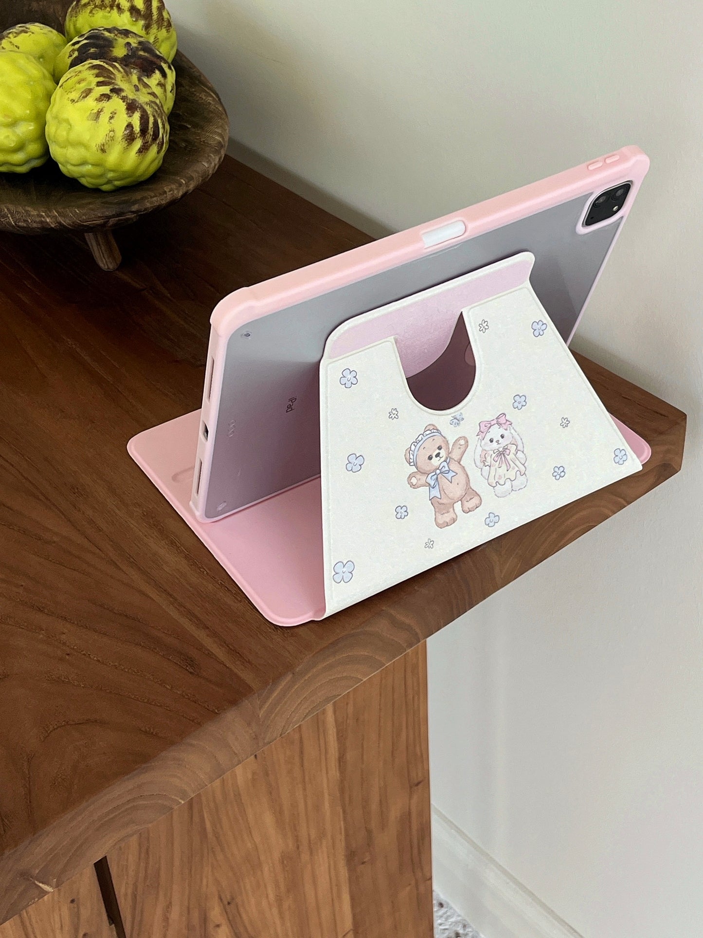 Cartoon Bunny and Bear iPad Case with Pen Holder/iPad Cover for iPad 10 Gen(10.9 inch)/iPad Pro/Air/Mini