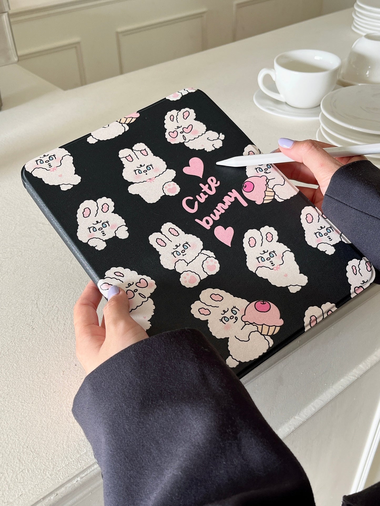 Cute Bunny iPad Case with Pen Holder/iPad Cover for iPad 10 Gen(10.9 inch)/iPad Pro/Air/Mini