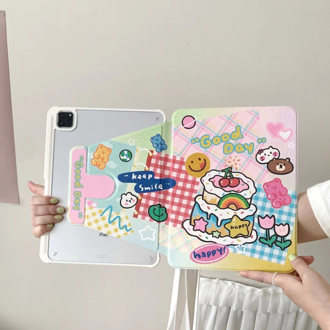 Cute Cartoon iPad Case with Pen Holder/iPad Cover for iPad 10 Gen(10.9 inch)/iPad Pro/Air/Mini