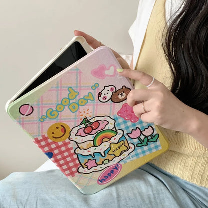 Cute Cartoon iPad Case with Pen Holder/iPad Cover for iPad 10 Gen(10.9 inch)/iPad Pro/Air/Mini