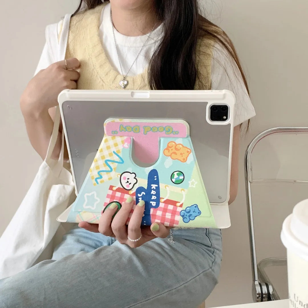 Cute Cartoon iPad Case with Pen Holder/iPad Cover for iPad 10 Gen(10.9 inch)/iPad Pro/Air/Mini