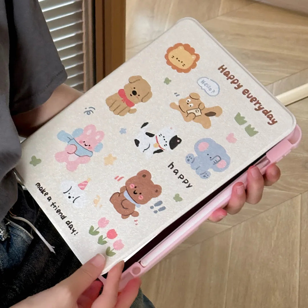 Cartoon Animal iPad Case with Pen Holder/iPad Cover for iPad 10 Gen(10.9 inch)/iPad Pro/Air/Mini