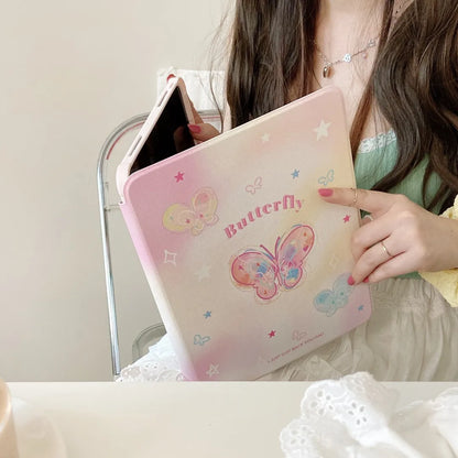 Cartoon Butterfly iPad Case with Pen Holder/iPad Cover for iPad 10 Gen(10.9 inch)/iPad Pro/Air/Mini