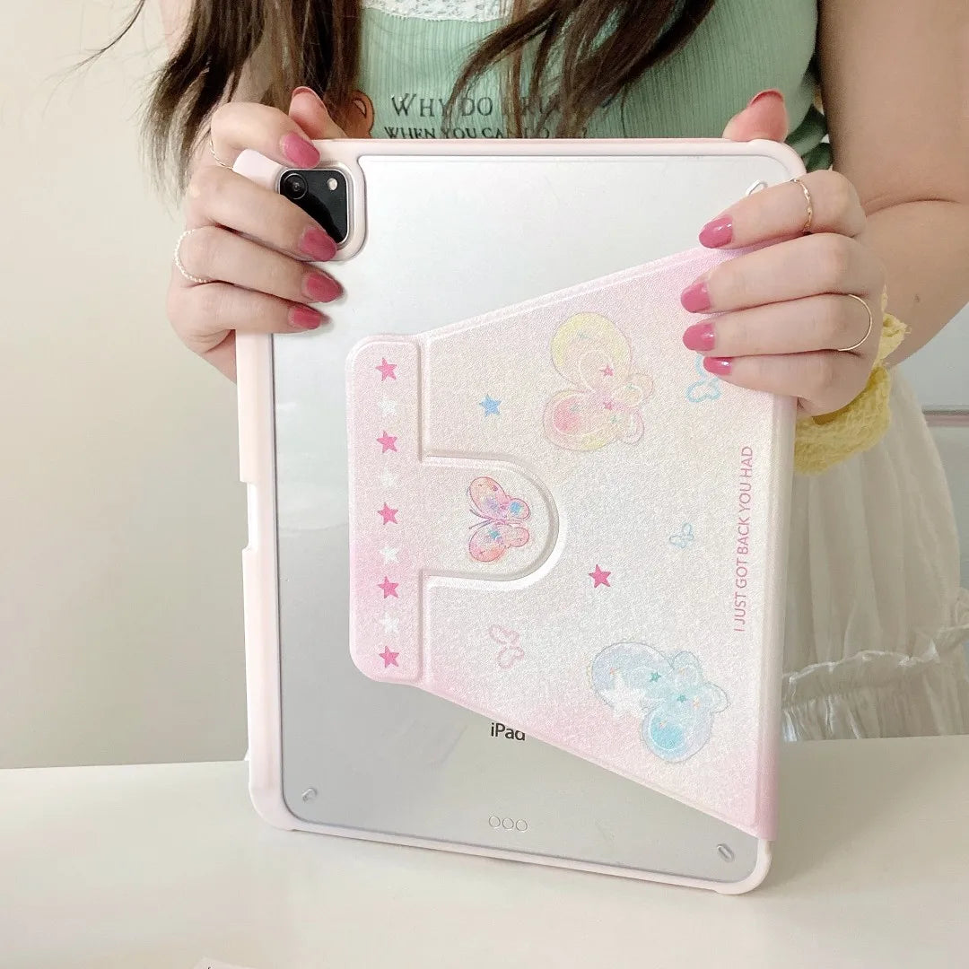 Cartoon Butterfly iPad Case with Pen Holder/iPad Cover for iPad 10 Gen(10.9 inch)/iPad Pro/Air/Mini