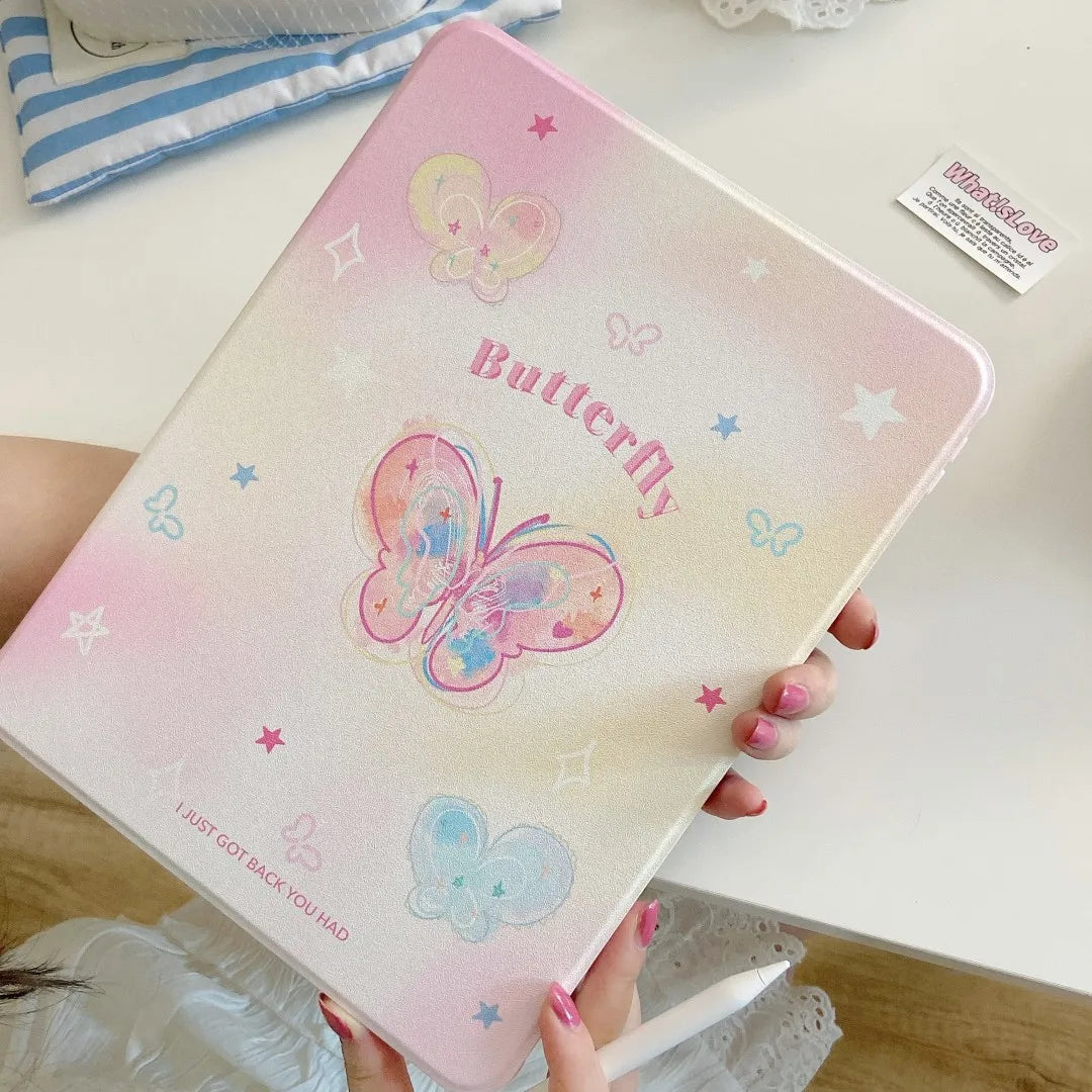 Cartoon Butterfly iPad Case with Pen Holder/iPad Cover for iPad 10 Gen(10.9 inch)/iPad Pro/Air/Mini