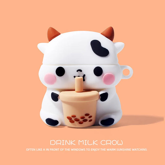 Cartoon Cow Milk Tea Silicone Soft Case For Airpods 1 2 3