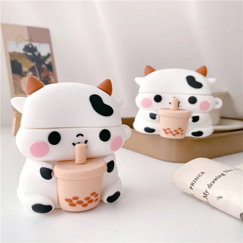 Cartoon Cow Milk Tea Silicone Soft Case For Airpods 1 2 3