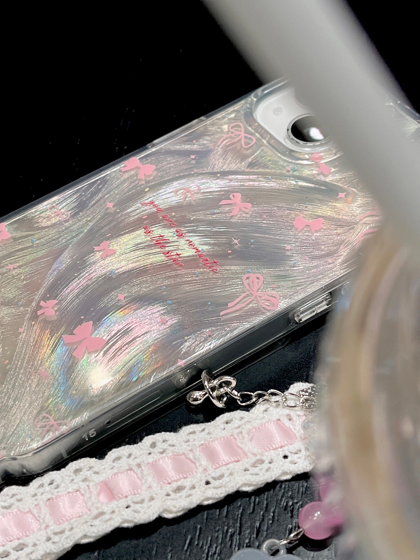 Shiny Pink Bowtie iPhone Case with Charm for iPhone 15/14/13/12/11/Pro/Pro Max