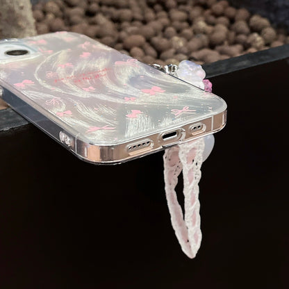 Shiny Pink Bowtie iPhone Case with Charm for iPhone 15/14/13/12/11/Pro/Pro Max