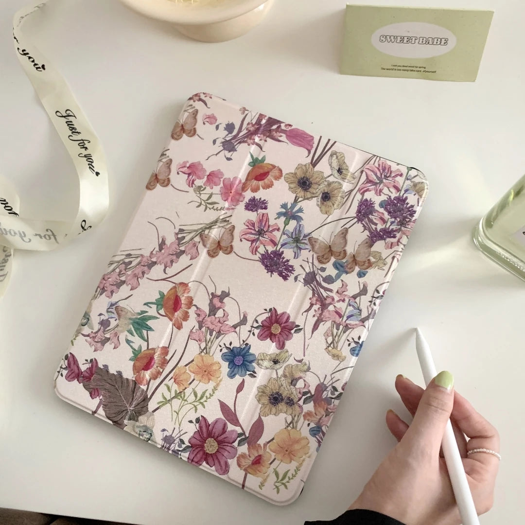 Floral iPad Case with Pen Holder/iPad Cover for iPad 10 Gen(10.9 inch)/iPad Pro/Air/Mini