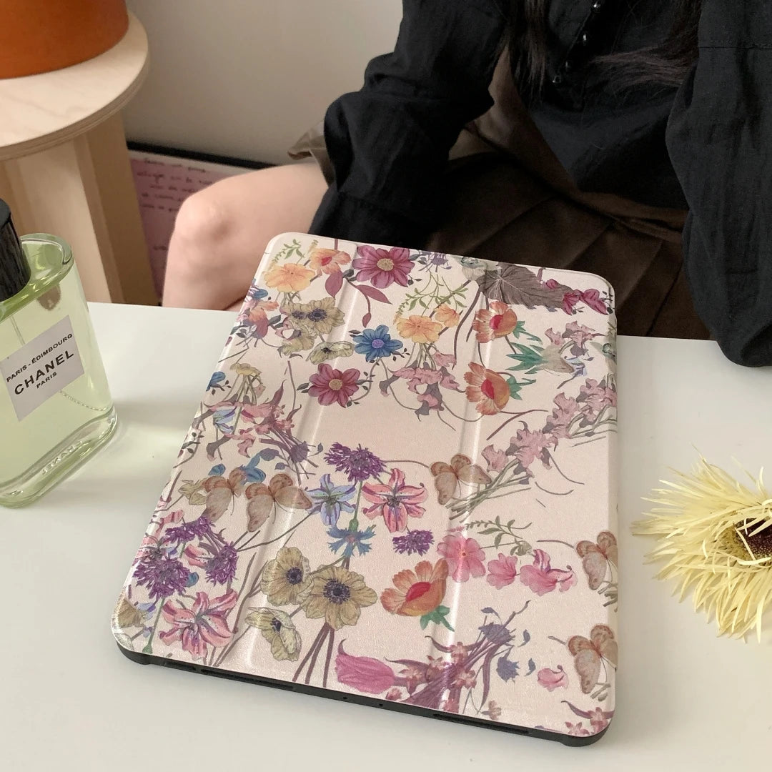 Floral iPad Case with Pen Holder/iPad Cover for iPad 10 Gen(10.9 inch)/iPad Pro/Air/Mini