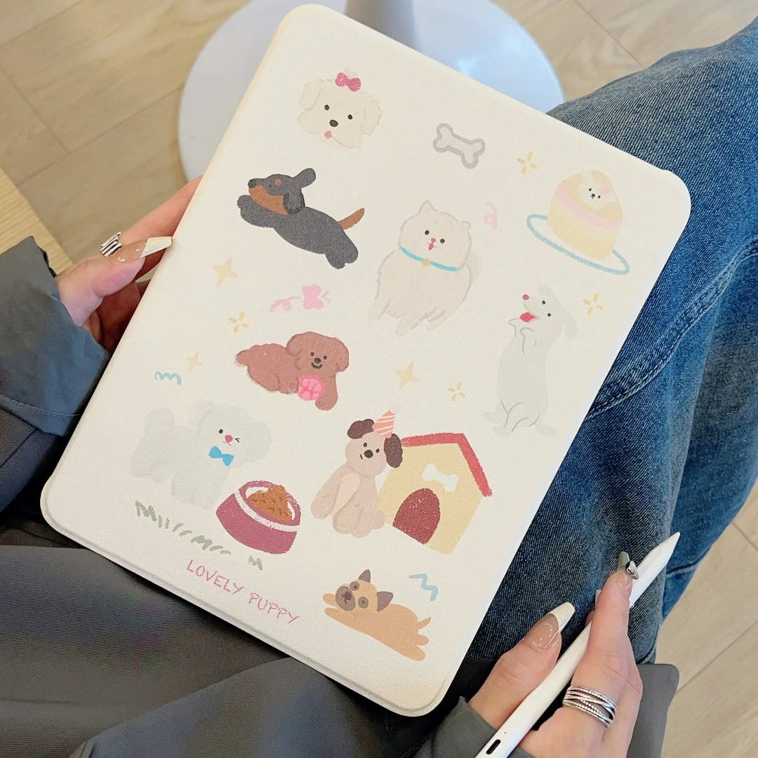 Cute Puppy iPad Case with Pen Holder/iPad Cover for iPad 10 Gen(10.9 inch)/iPad Pro/Air/Mini