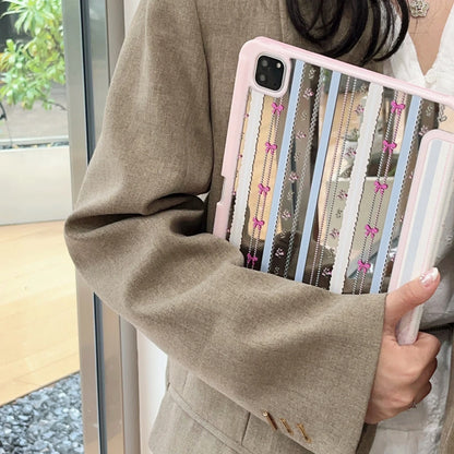 Floral Mirror iPad Case with Pen Holder/Cute iPad Cover for iPad 9 Gen(10.2 inch)/iPad Pro/Air/Mini