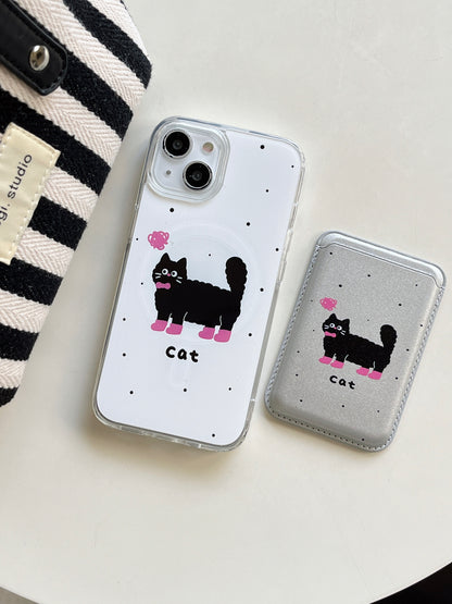 Black Cat iPhone Case with Magnetic Card Holder for iPhone 15/14/13/12/11/Pro/Pro Max