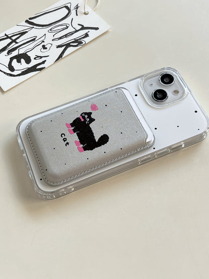 Black Cat iPhone Case with Magnetic Card Holder for iPhone 15/14/13/12/11/Pro/Pro Max