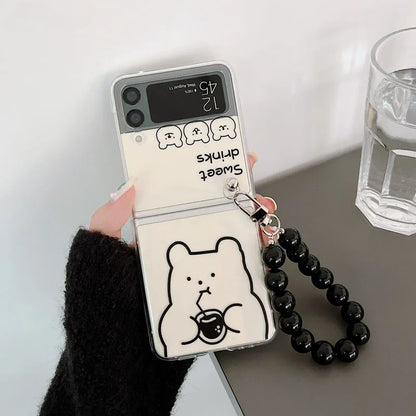 Cute Cartoon Bear Bracelet Case for Samsung Galaxy Z Flip 5 4 3 Wrist Chain