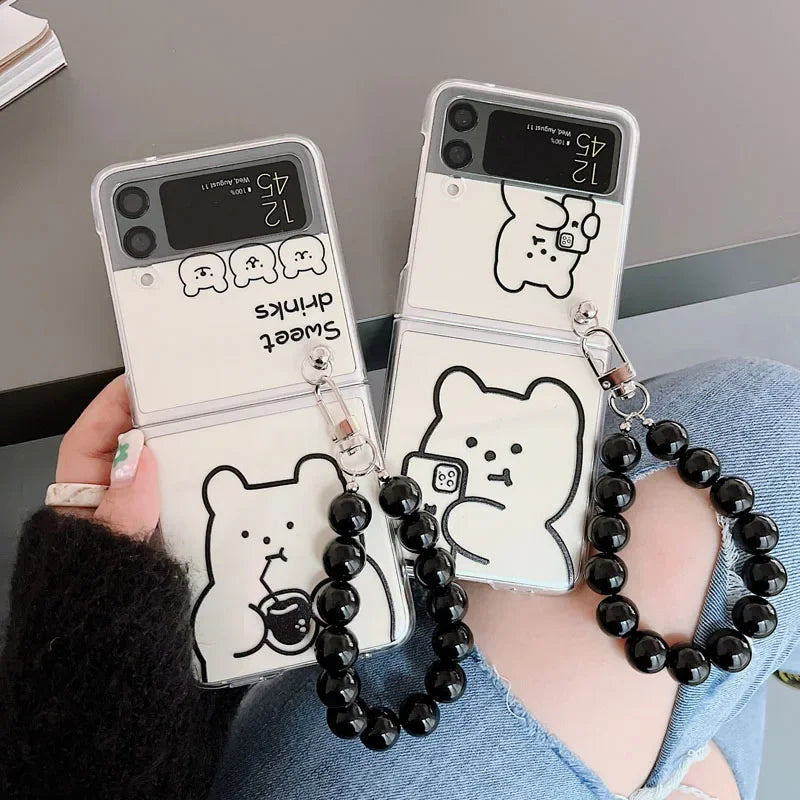 Cute Cartoon Bear Bracelet Case for Samsung Galaxy Z Flip 5 4 3 Wrist Chain