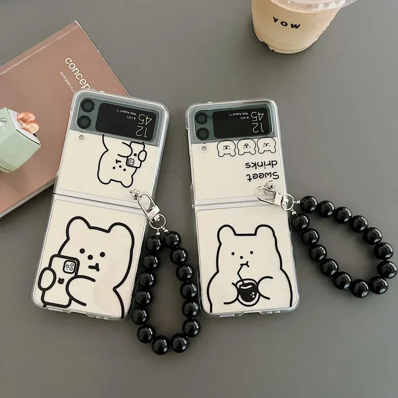 Cute Cartoon Bear Bracelet Case for Samsung Galaxy Z Flip 5 4 3 Wrist Chain