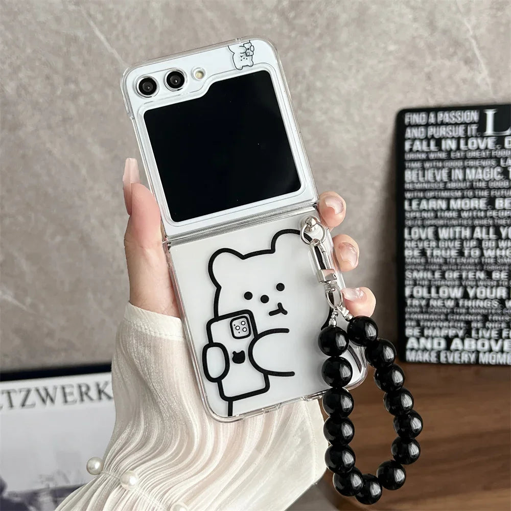 Cute Cartoon Bear Bracelet Case for Samsung Galaxy Z Flip 5 4 3 Wrist Chain