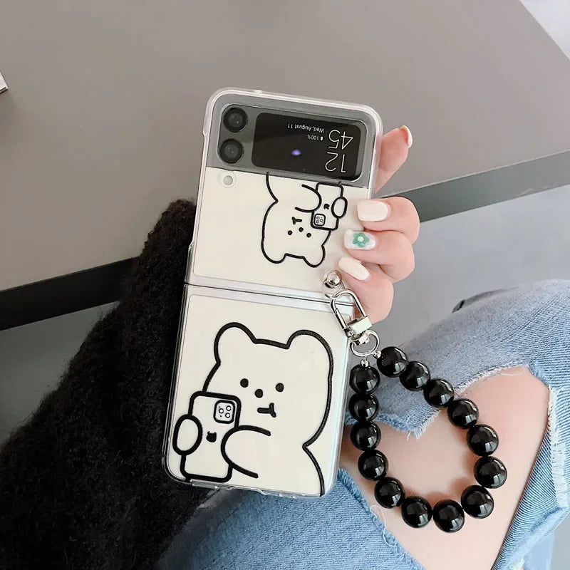 Cute Cartoon Bear Bracelet Case for Samsung Galaxy Z Flip 5 4 3 Wrist Chain