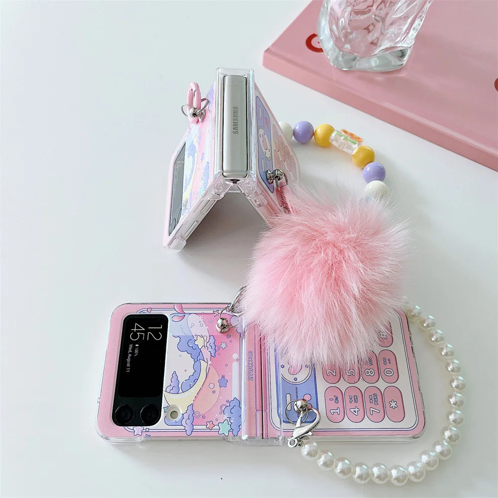 Cute Flower Bracelet Case For Samsung Galaxy Z Flip 5 4 3 with  Wrist Chain