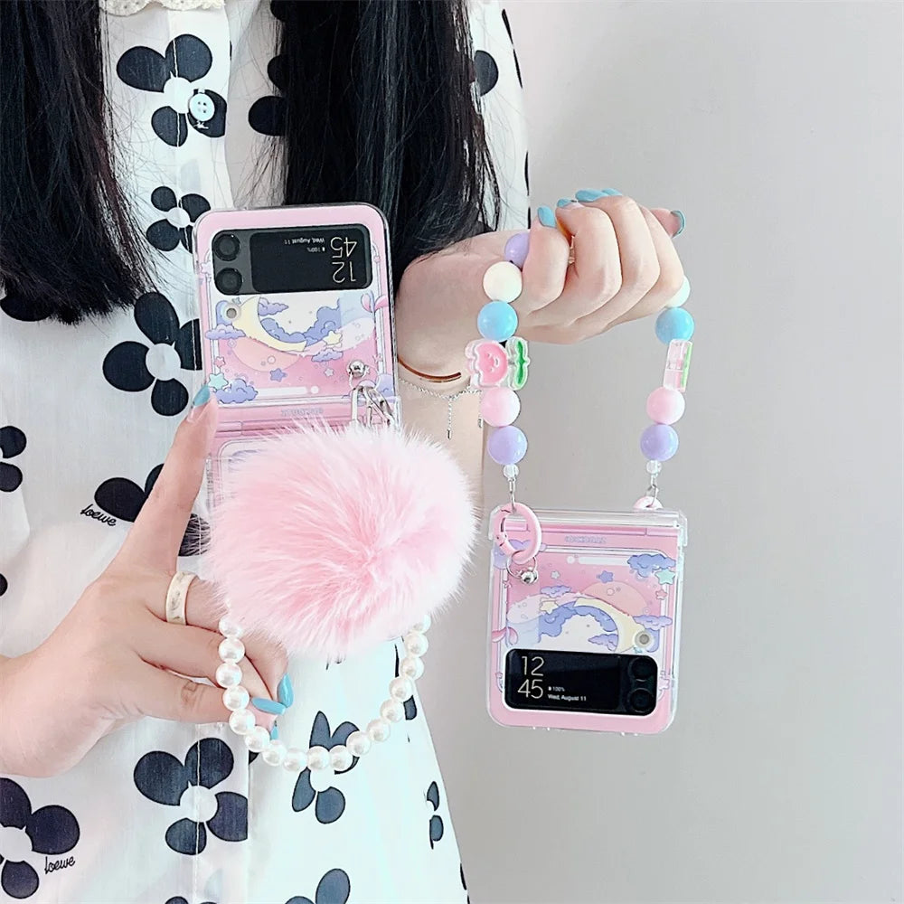 Cute Flower Bracelet Case For Samsung Galaxy Z Flip 5 4 3 with  Wrist Chain